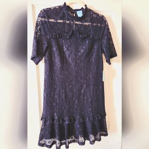 Cee Cee Navy Lace womens dress lined zipper back knee length sz 8